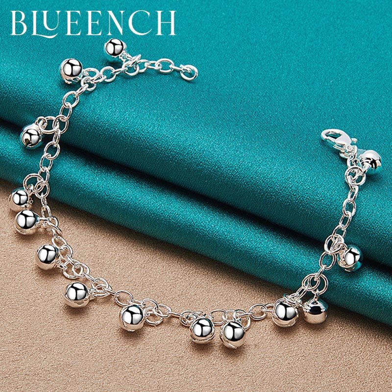 Blueench-pulsera de plata de ley 925 con flecos y campanas para mujer, joyería de moda para fiesta con fecha