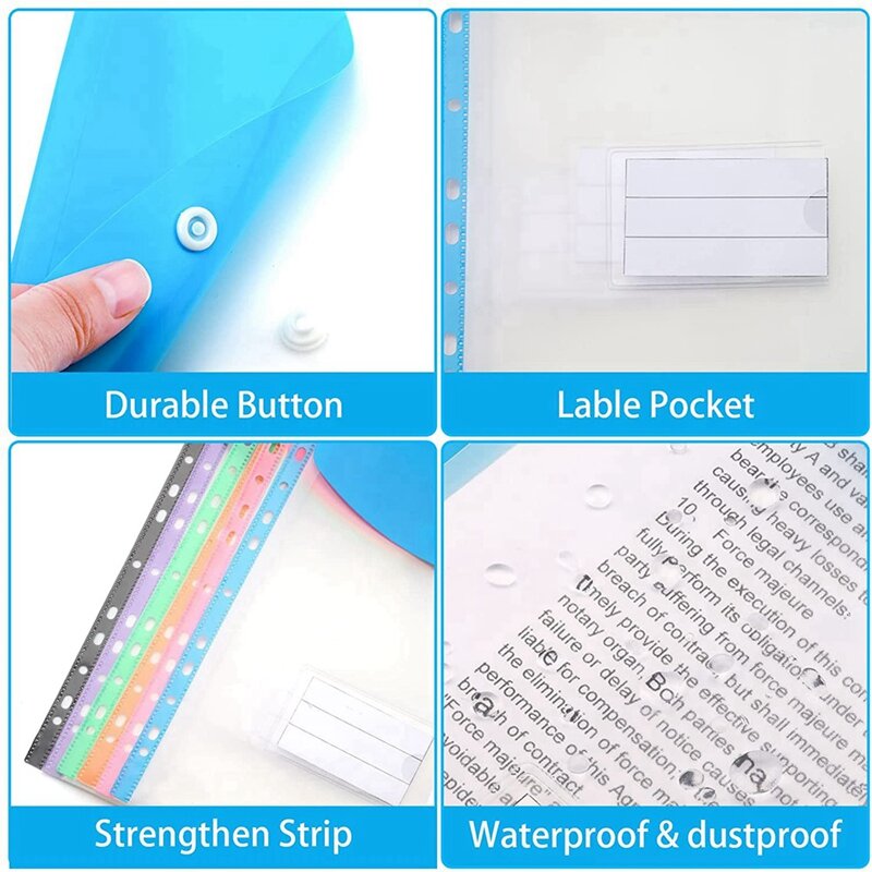 24 Pack A4 Ponszakken Plastic Portefeuilles-11 Gaten Uitbreidbare Bindmiddel Pocket Envelop Bestand Mappen