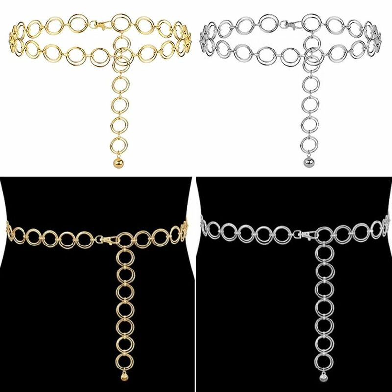 Cinturón decorativo de aleación de lujo para vestido informal, faja adelgazante, cadena de Metal, doble anillo