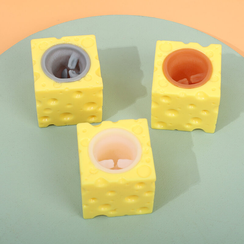 Pop up Funny Mouse and Cheese Squeeze Toy Anti-stress Hide and Seek Figures Stress Relief Toys for Kids Adult Rat in Cheese