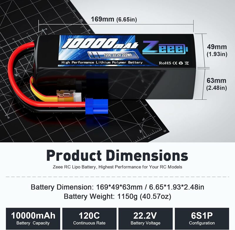 ZEEE-Batterie Lipo avec prise EC5 pour voitures RC, 10000 V, 120C Softcase, 14.8 mAh, 3S, 4S, 6S, bateau du désert, pièces de modèles de drones FPV, 1 pièce, 2 pièces