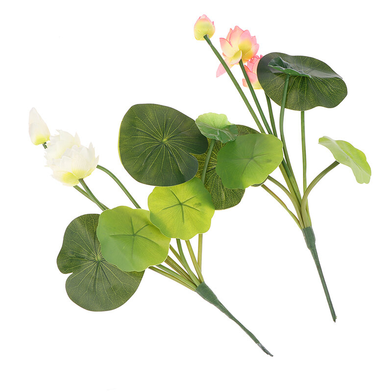 Simulazione di piante artificiali loto fiori finti vaso fai da te Decor artificiale foglia di loto stagno acquario ornamento