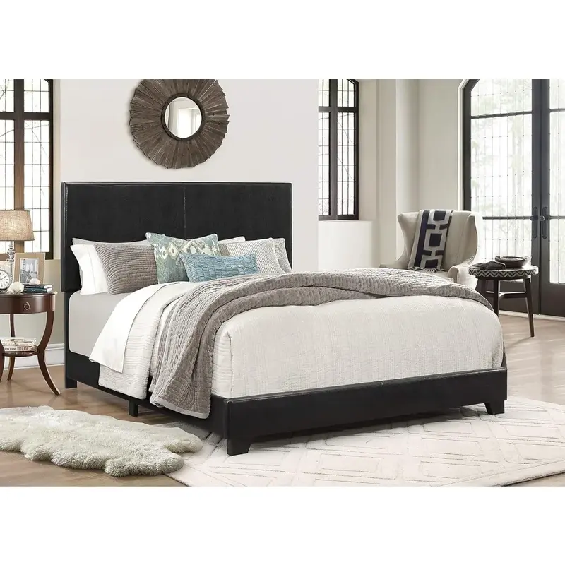 Cama de Panel tapizado en negro, marco de cama King Size, muebles de dormitorio Queen, hogar