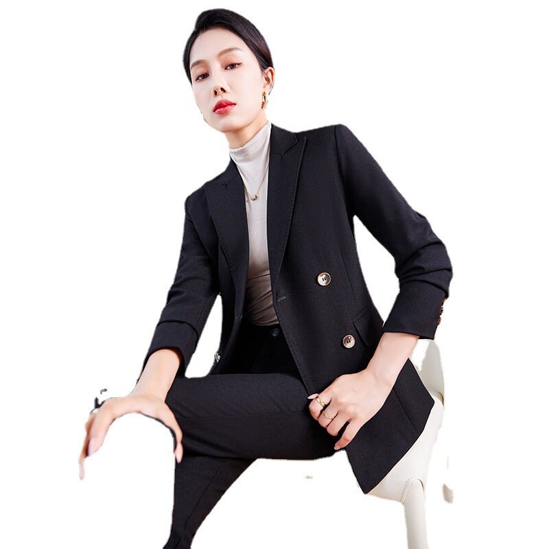 23 Autumn and Winter New High-Grade Professional Long Sleeve Small Suit Collar Jacket Women's Pants Two-Piece Suit High-End Fash