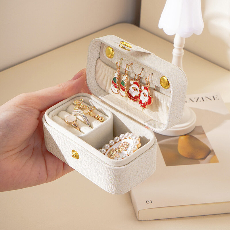 Kotak perhiasan Mini portabel, kotak pengatur perhiasan kulit PU kelas tinggi penyimpanan cincin Anting, Kalung perjalanan Joyero