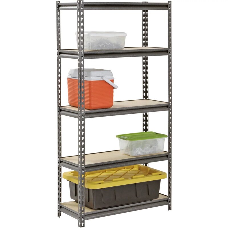 30"W x 12"D x 60"H 5-Shelf Steel Freestanding Shelves, 500 lbs. Capacity per Shelf; Silver