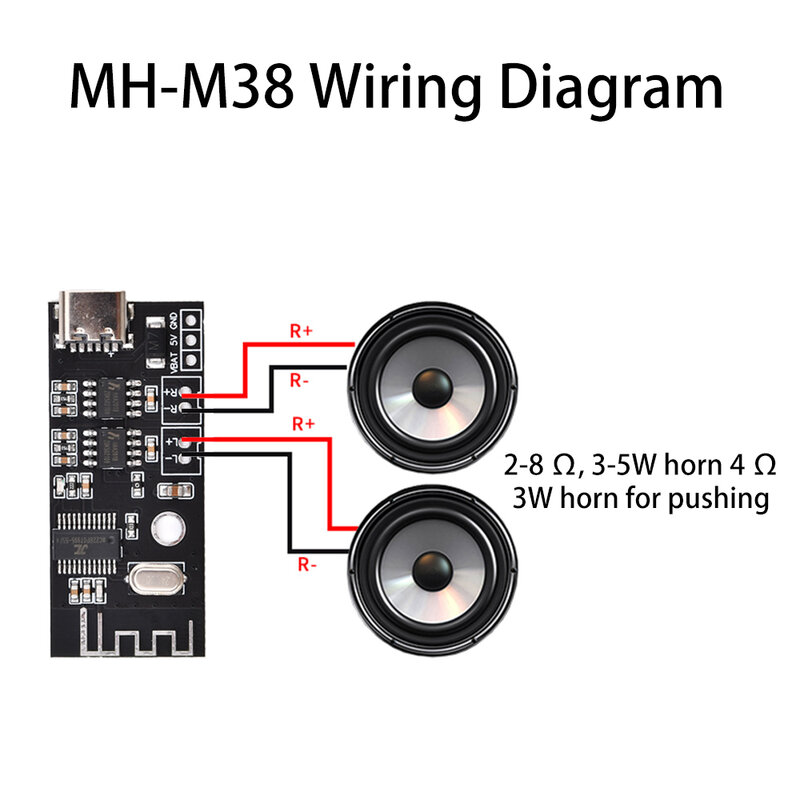 MH-MX38 Bảng Giải mã không dây Bộ khuếch đại 5W 5W mô-đun âm thanh Bluetooth 5.1 Micro USB Type-C tự làm MP3 verlustfreie Stereo 5V