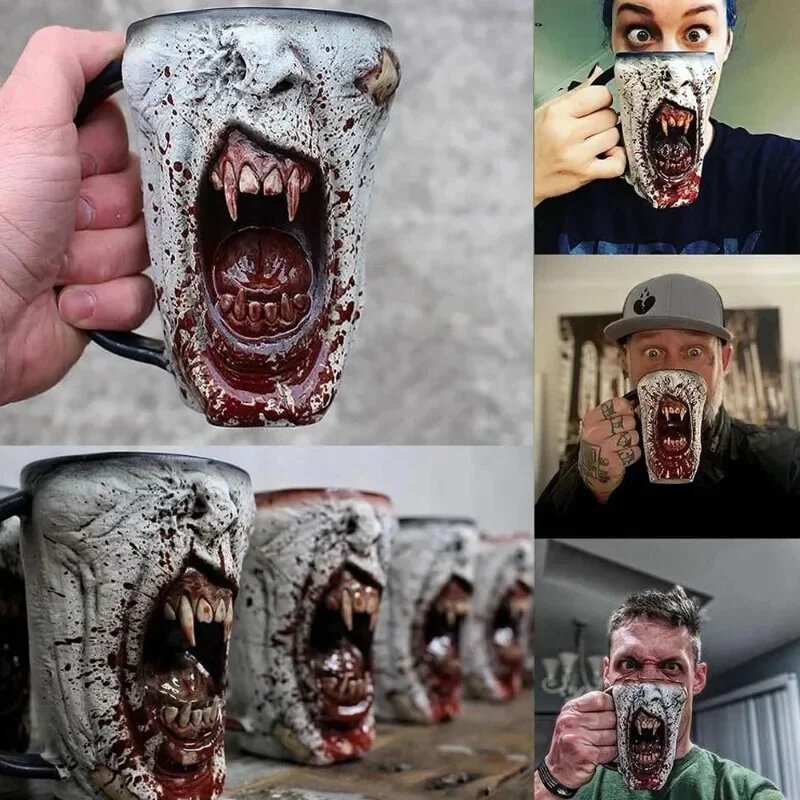 New Gothic Vampire Half Face Mug creativo Horror e divertimento casa autentica decorazione sorpresa regalo di Halloween artigianato in resina fatto a mano