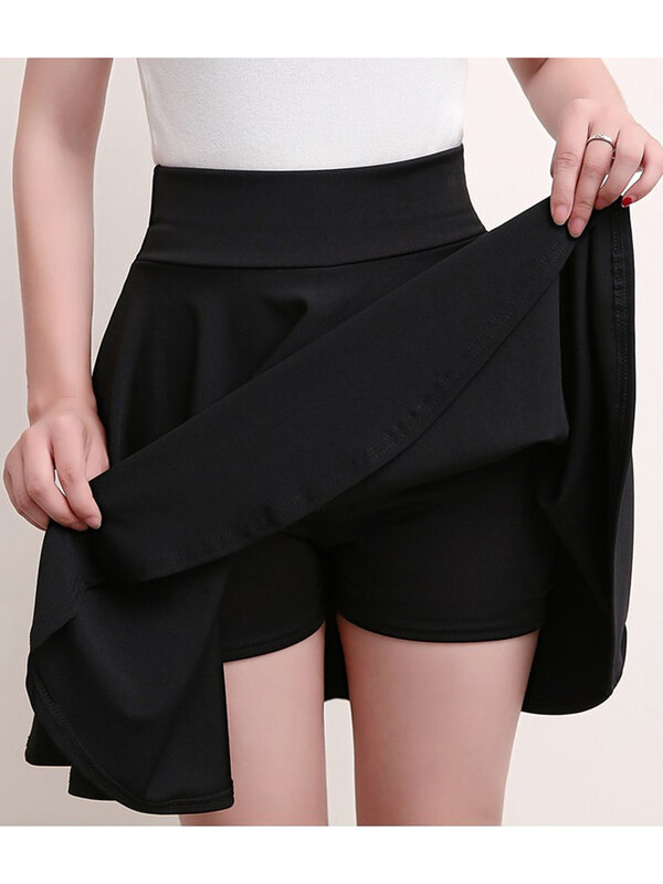 Minipantalones cortos escolares para mujer, faldas de cintura alta, moda coreana, vestido de baile Kawaii, negro y rojo color liso, Verano