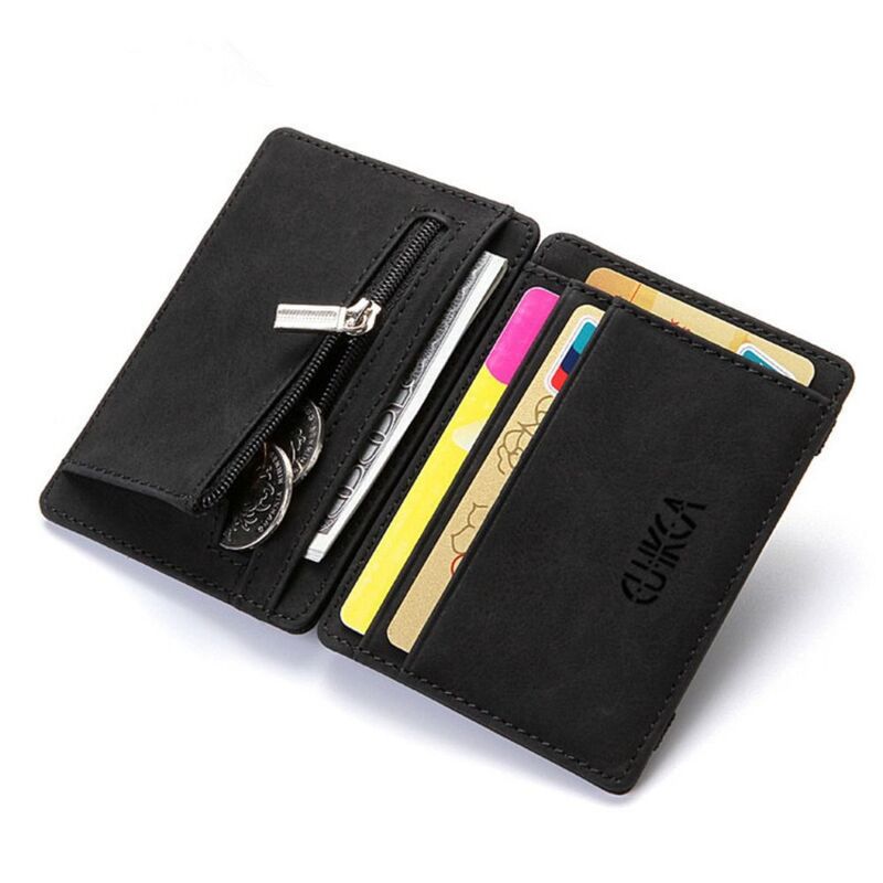 Fashion Magic Folding With Zipper Card Case Money Purses Pouch Leather Wallet Coin Card Holder