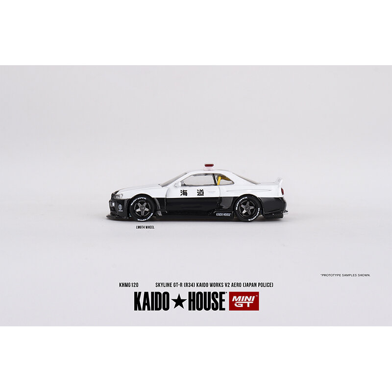 PreSale MINIGT KHMG120 1:64 Skyline GTR R34 V2 Aero Police Openable Hood Diecast Diorama Car Model Collection Kaido House