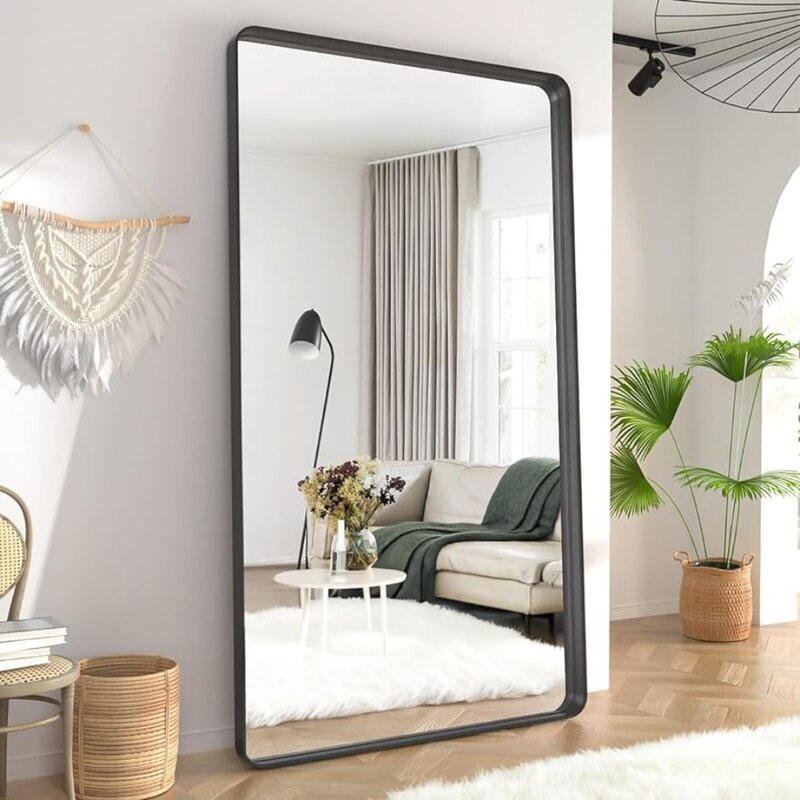 مرآة أرضية ذات إطار عميق بطول كامل ، مرآة خلع الملابس المثبتة على الحائط ، ديكور المنزل ، معلقة أو تميل ضد الجدار