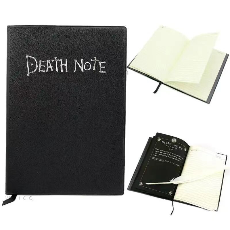 Death Note Notebook Set, A5 Anime Leather Journal and Necklace Feather Pen, Animation Art Writing Journal, Death Note Notepad