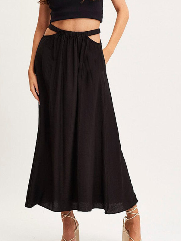 Long Skirt Sexy Hollow Out Solid Color Spring Summer Elegant Party Streetwear Solid Color