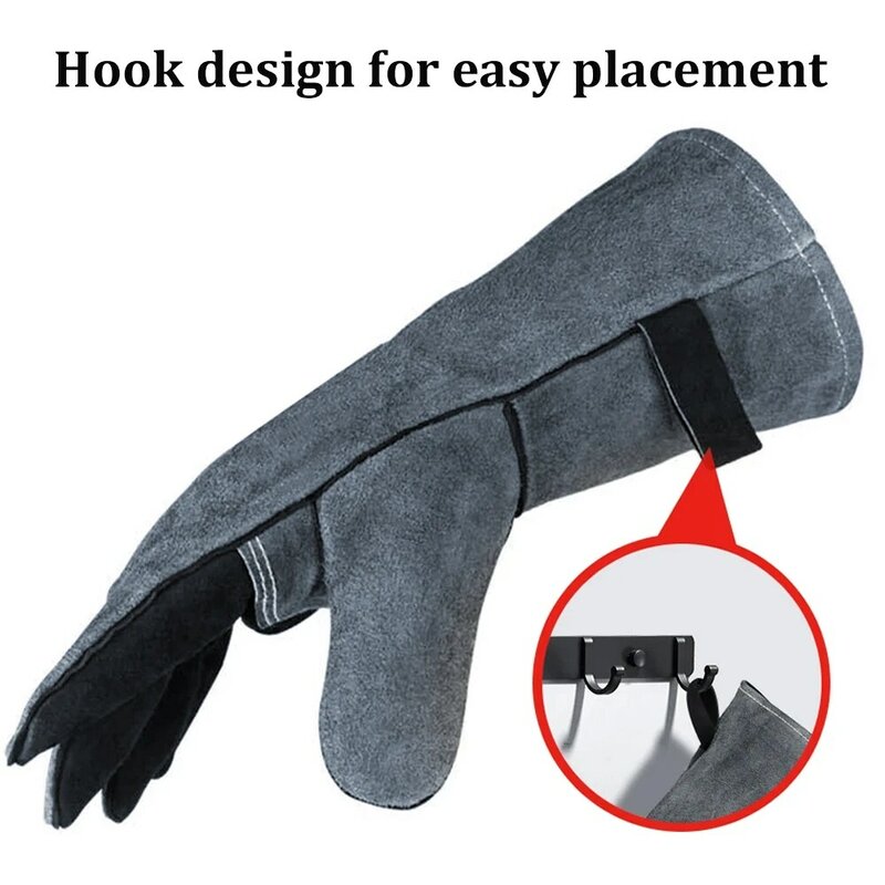 662℉-932℉ Heat-resistant Leather Gloves with Aluminum Foil Insulated Long Sleeve for Barbecue Tig Welding Tool Accessory