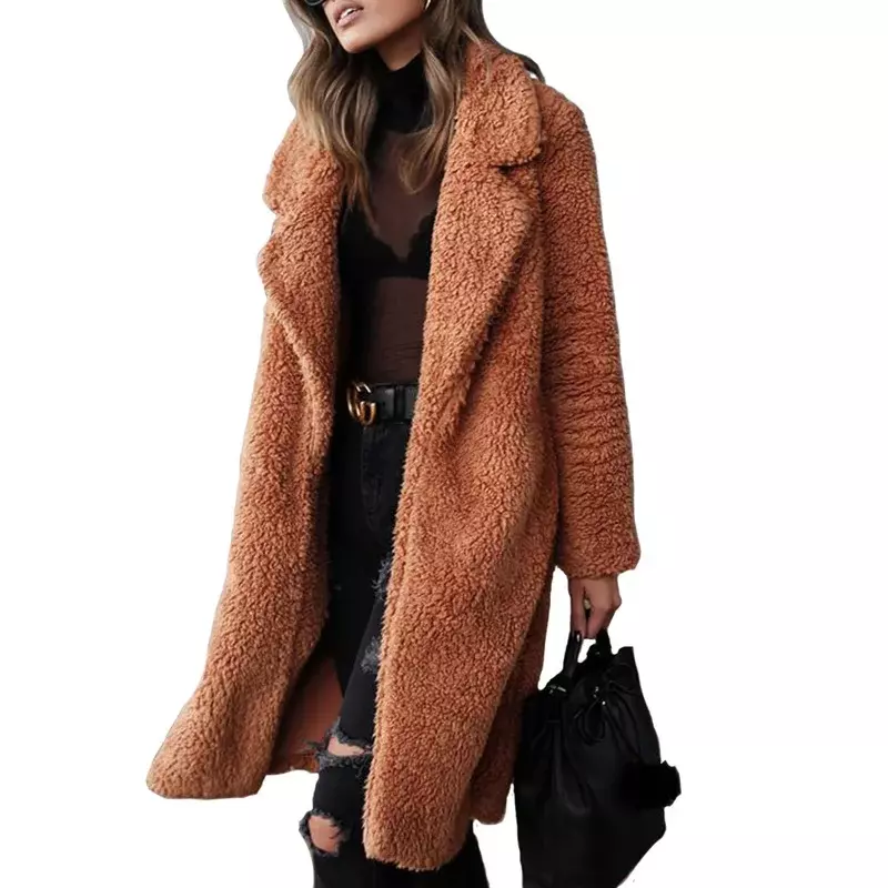 Płaszcz futro z charakterem nowy europejski i amerykański damski 2023 jesień i zima moda z długimi rękawami pluszowa kurtka długi płaszcz