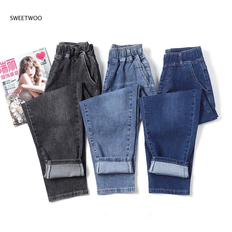 Джинсы женские с завышенной талией, свободные джинсовые брюки-султанки до щиколотки черного, синего цветов, приталенные, 2022