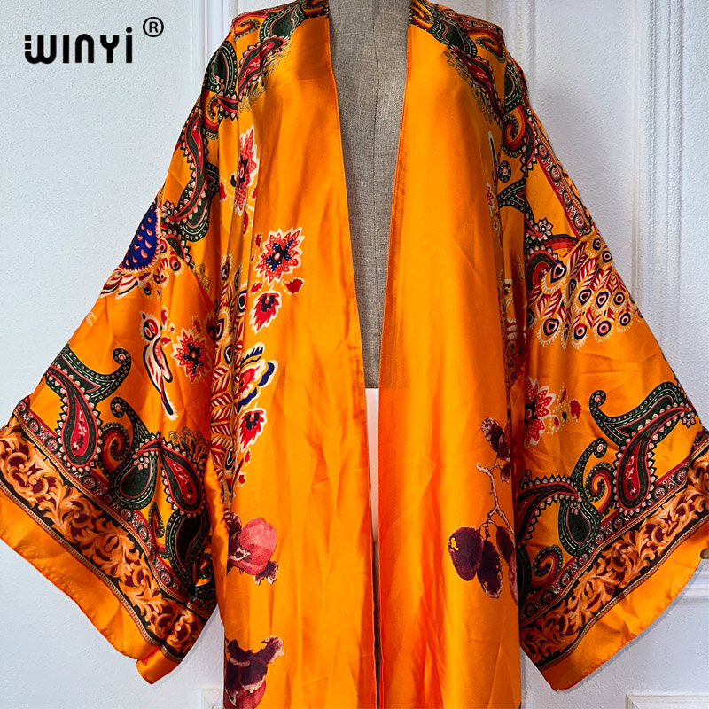 WINYI-African Boho Print Kimono Dress, Novo Vestido Maxi, Bloggers Recomendados, Cardigans, Cover-ups de praia, Luxo Abaya, Dubai, Verão