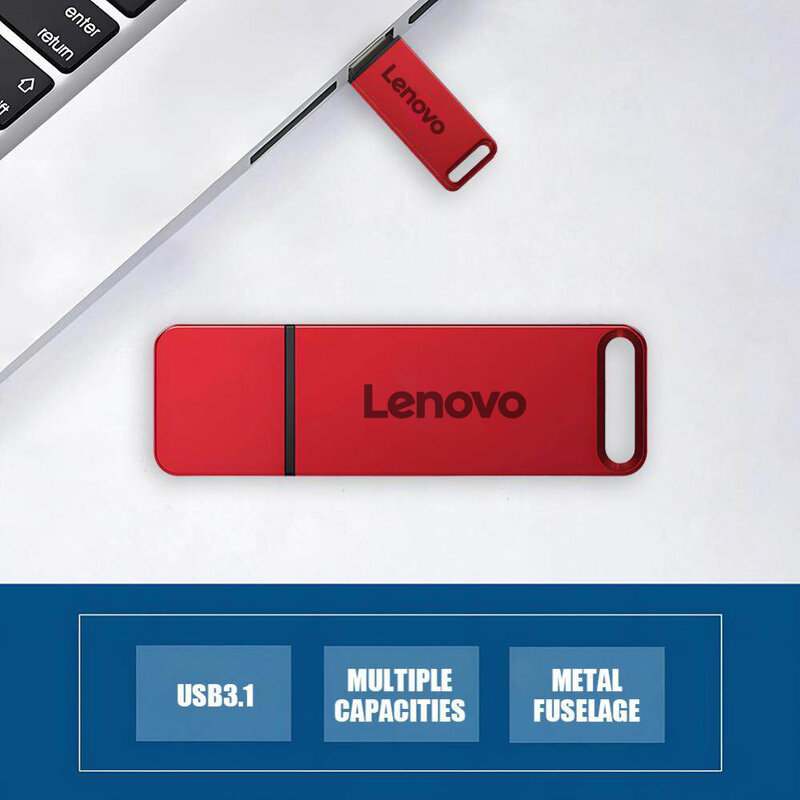 Lenovo-Clé USB 3.1 en métal 16 To, clé USB haute vitesse 4 To, clé USB 8 To, mémoire SSD portable, disque flash USB, adaptateur TYPE-C