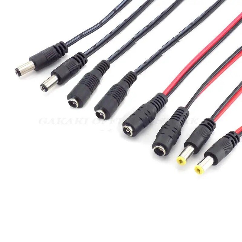 Kabel daya DC Pria Wanita colokan 12V kabel DC konektor steker adaptor kawat untuk kamera CCTV lampu Strip LED 5.5*2.1mm