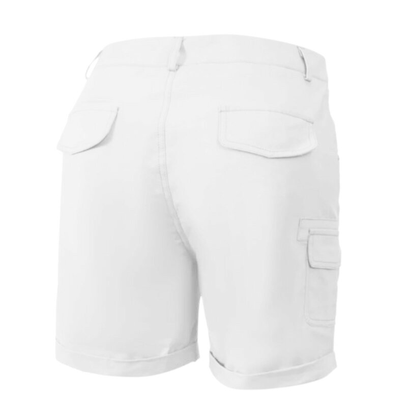 Shorts de cintura alta feminino com bolso múltiplo, botão, monocromático, casual, solto, plus size, moda verão