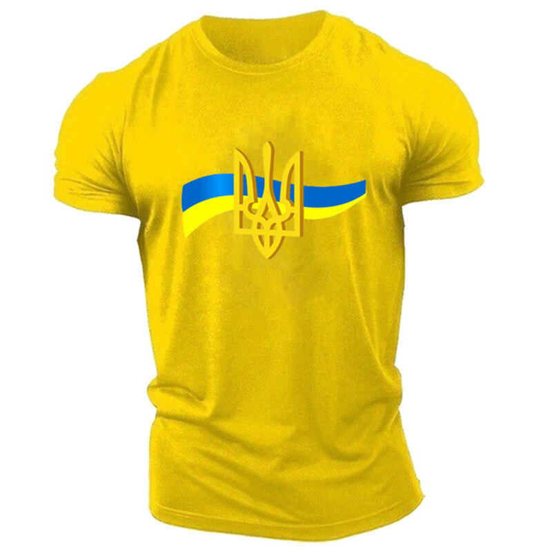 Camiseta de manga corta con estampado 3D para hombre, jersey de cuello redondo con bandera de emblema nacional de Ucrania, ropa de verano