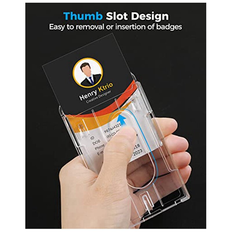 2 Stück vertikaler Hartplastik-Ausweis halter ID-Karten halter für Abzeichen mit Daumens chlitz design