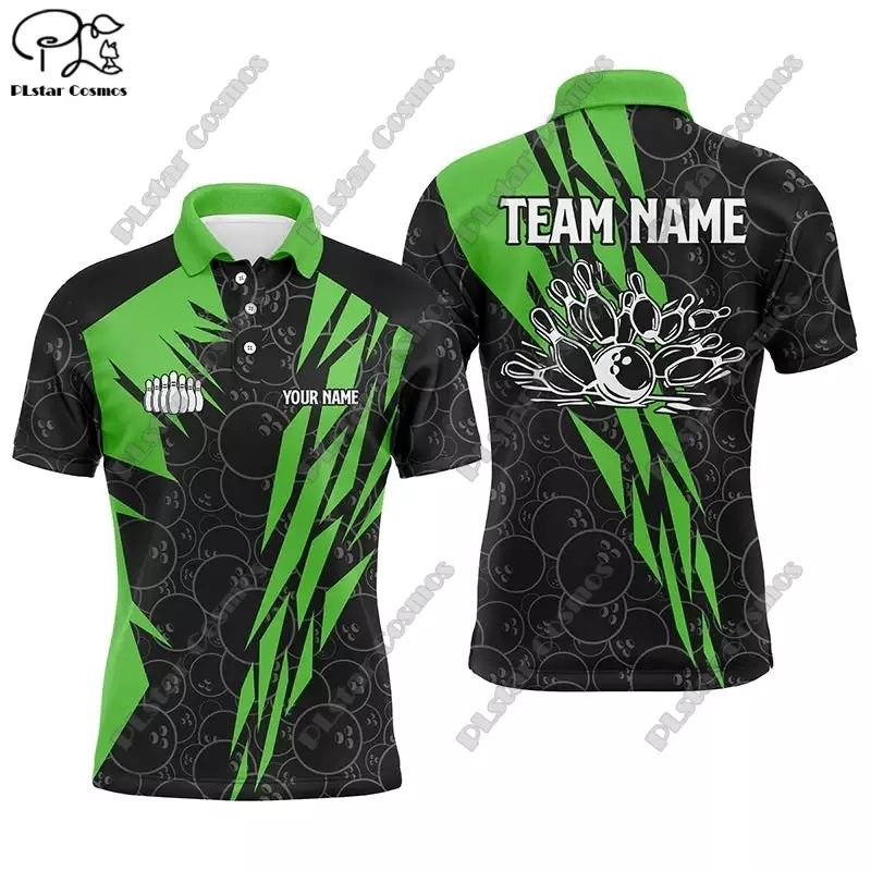 Bowling Flame  Smoke Custom Name 3D POLO Shirt Summer T-Shirt Unisex Gift Indoor Sports Collection  12