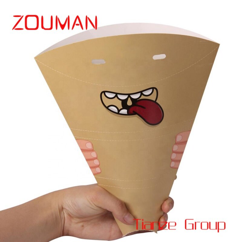 Custom , Custom printed french fries crepes holder food packaging,cone shape paper crepes box