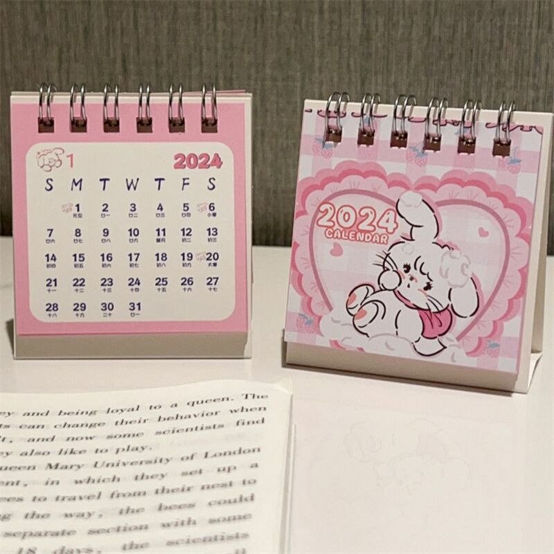 Gato bonito Padrão Desktop Paper Calendar, Mini Paper, Planejador de Programação Escrita, Agenda Anual, Setembro 2023-Dezembro 2024