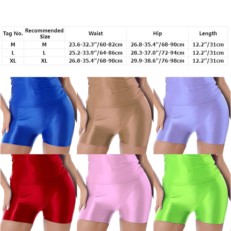 Óleo brilhante shorts roupa interior das mulheres meados da cintura ginásio de fitness yoga boxer shorts calcinha brilhante curto leggings maiô