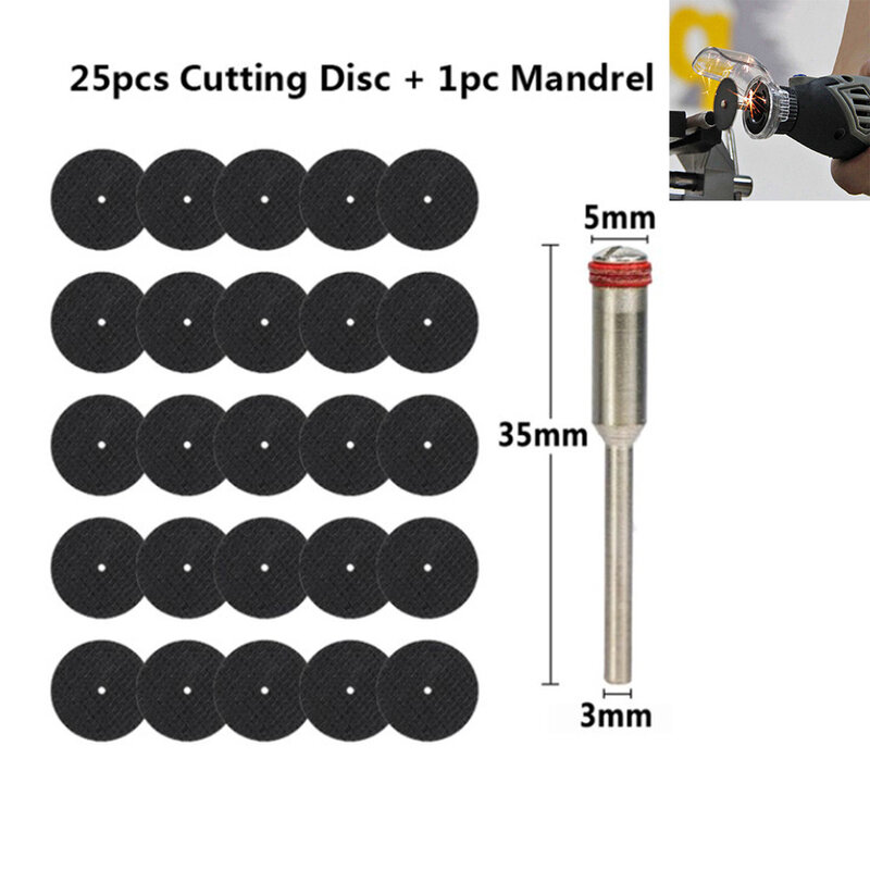 22223333  26pcs Metal Cutting Disc Fiberglass Reinforced Cut Off Wheel Discs Saw Set 1/8inch Mandrel For Rotary Tool Accessories