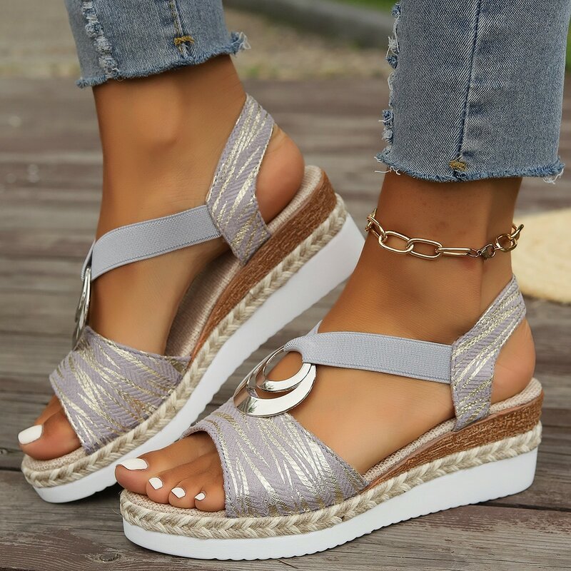 Sandal wanita 2024 baru musim panas pantai kasual modis sepatu untuk wanita hak tinggi Wedge Platform sandal Sandalias De Mujer