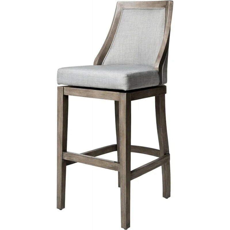 Maven Lane Vienna 31 Inch Tall Bar Height Rotating High Back Barstool in Reclaimed Oak Finish with Ash Grey Fabric Upholstered S