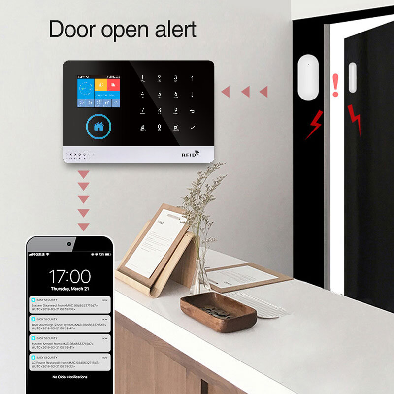 PG-103 sistema de alarme segurança em casa wi fi gsm alarme intercom controle remoto discagem automática 433mhz detectores ios android tuya app controle