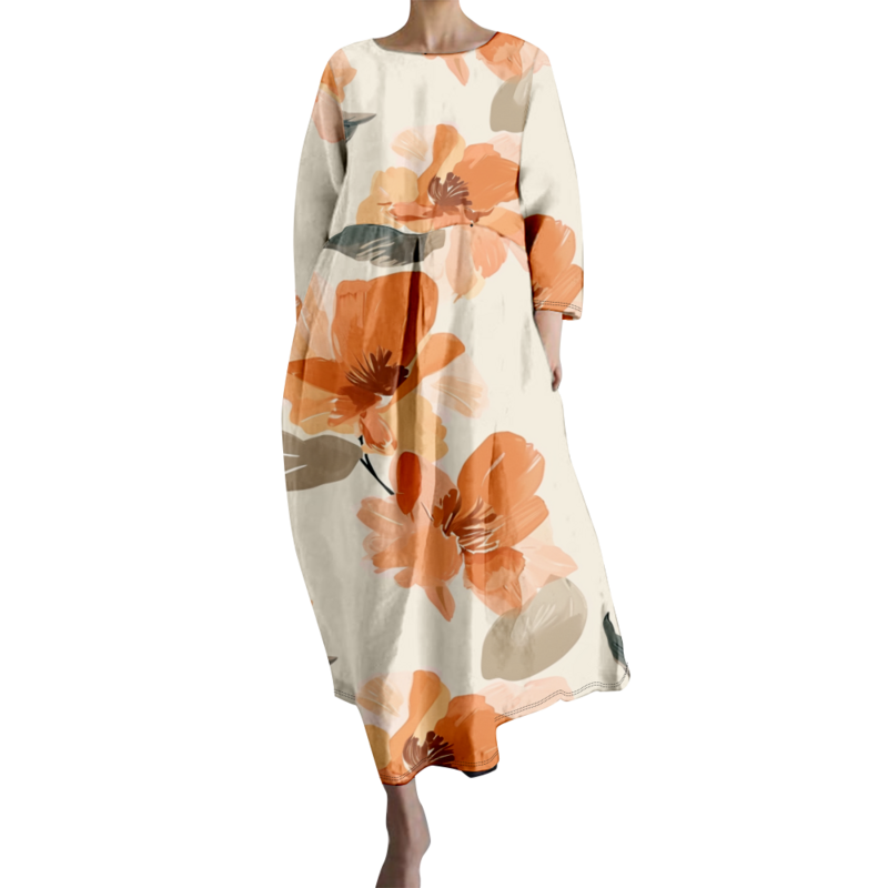 Gaun Maxi longgar untuk wanita, gaun jubah elegan modis musim panas musim semi untuk wanita