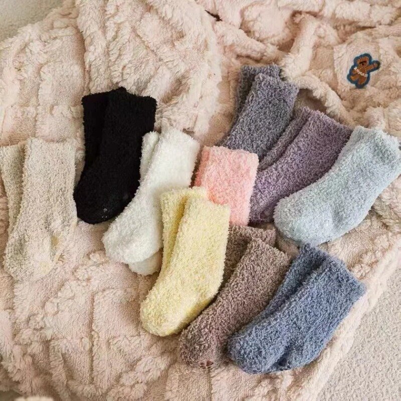 3Pairs/pack Kids Coral Velvet Socks Muti-colors Winter Soft Warm Fuzzy Socks Non-slip Toddler Floor Socks 0-4 Years Newborn Gift