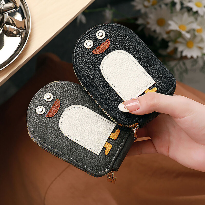 Fashion Cartoon Penguin Credit Card Holder Multi-card Coin Purse PU Business Card Holder Zipper Card Protect Case Wallet Bag