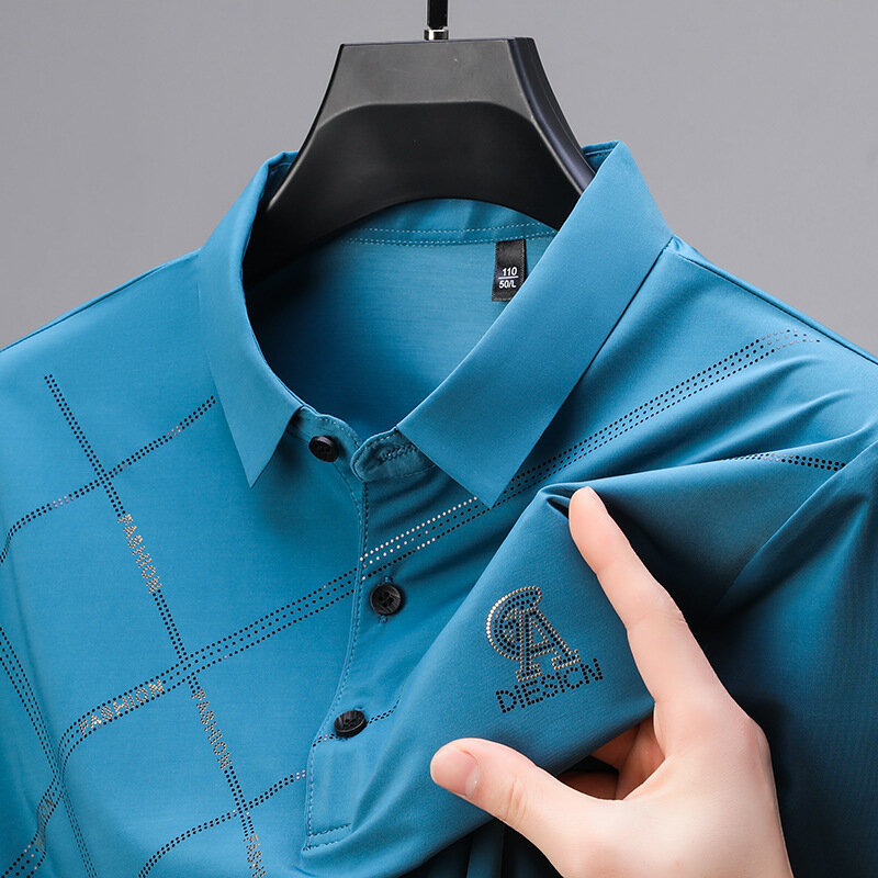 Summer New Men's Polo Shirt Short-sleeved Summer Lapel Ice Silk Half-sleeved Business Casual Loose T-shirt