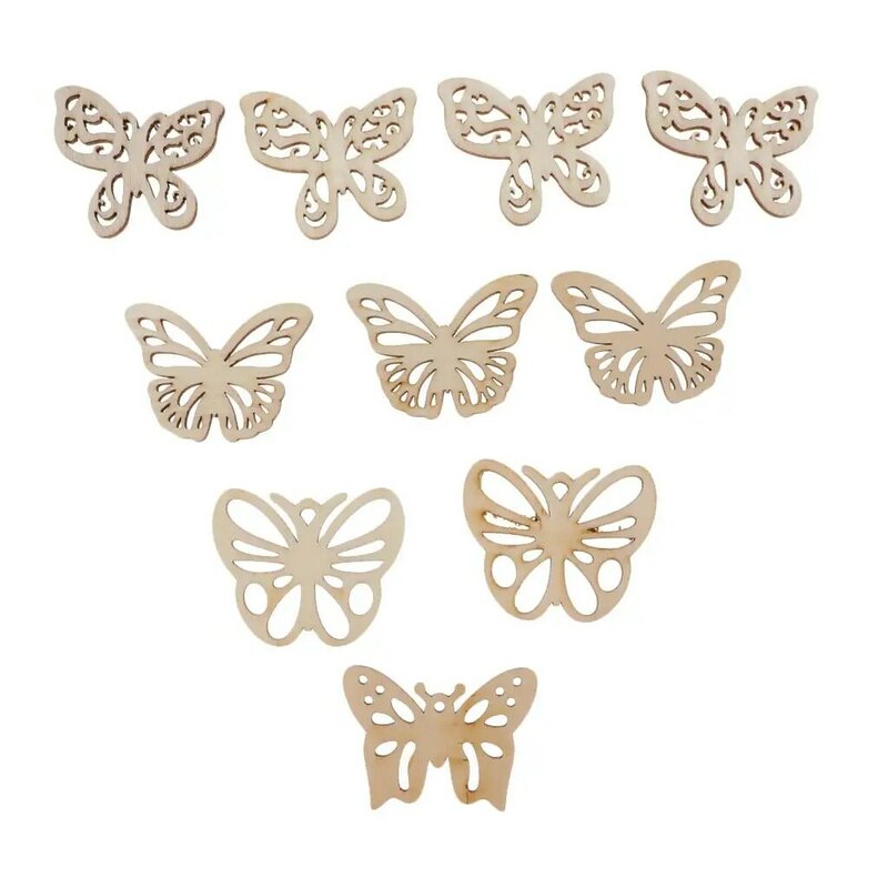 2-4pack 10 Pieces Butterfly Shape Hollow Wooden Pieces Embellishments Crafts