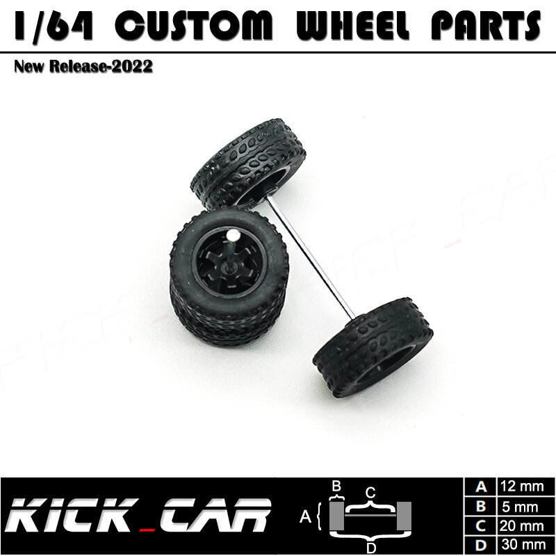 KICARMOD-neumáticos de goma 1/64 para coche todoterreno, ruedas fundidas a presión para camioneta, sedán grande en miniatura, 1:64