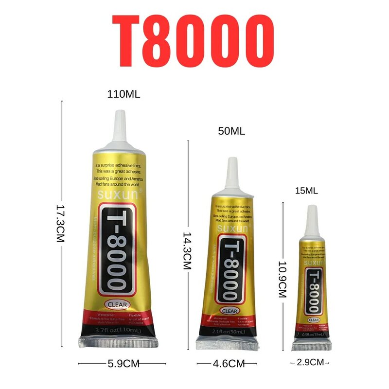 SUXUN T8000 15ML / 50ML/ 110ML Phone Repair Adhesive Clear Contact Glue for Glass Plastic Universal DIY Projects