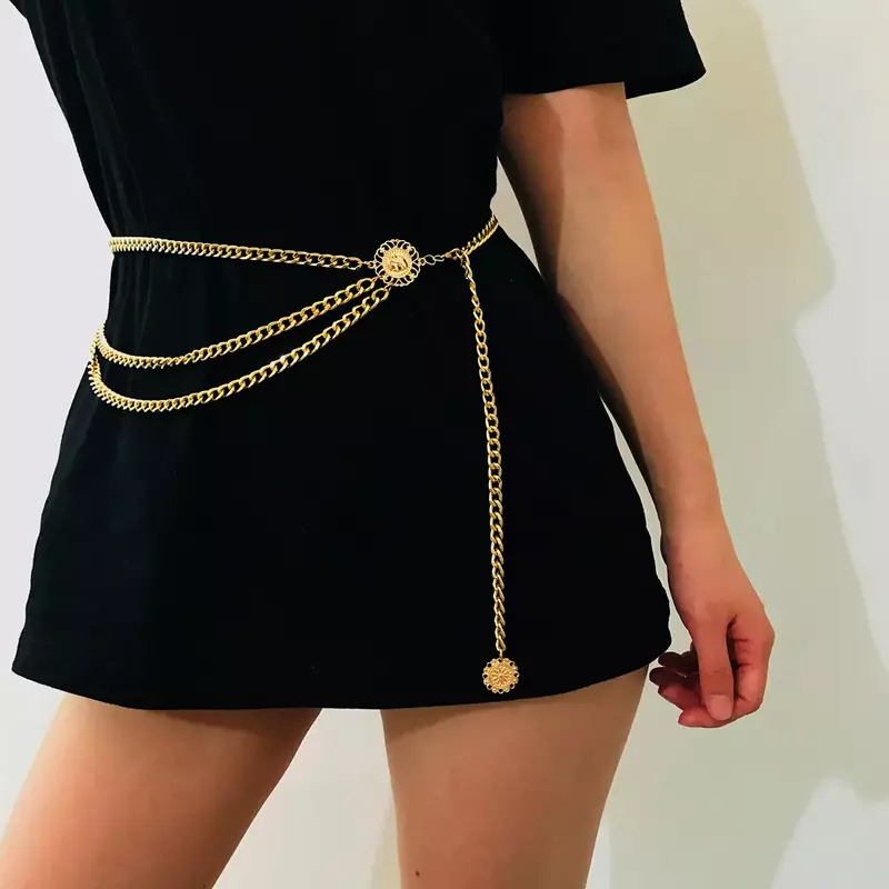Nowe modne luksusowy projektant łańcuszek do spodni metalowe dla kobiet złote monety osobowość styl hip-hopowy kobiece paski z frędzlami