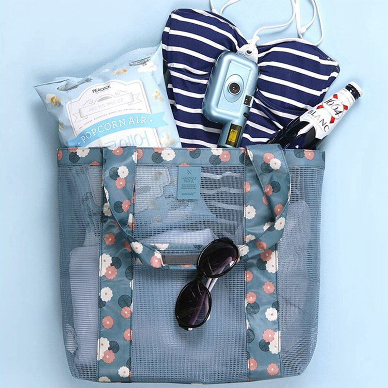 야외 여행 해변 그물 가방 숄더 대용량 비치 가방, 의류 보관 가방, 투명 가방 여성용