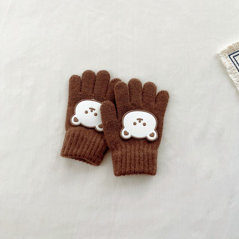 ถุงมือถักสำหรับเด็กสีสันสดใสพิมพ์ลายการ์ตูนหมีน้อยถุงมือถุงมืออุ่นฤดูหนาว