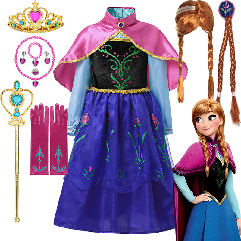 Disney-vestido de princesa Frozen para niñas, disfraz de Elsa, Anna, Halloween, carnaval, fiesta de cumpleaños, 2024