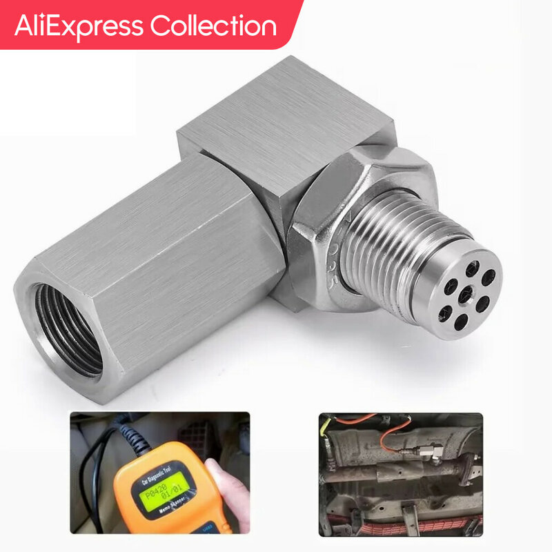 Koleksi AliExpress knalpot Catalyst Rear Sensor oksigen Spacer 90 derajat Mini Catalyst Lambda O2 Adapter CEL Fix, M18 * 1.5