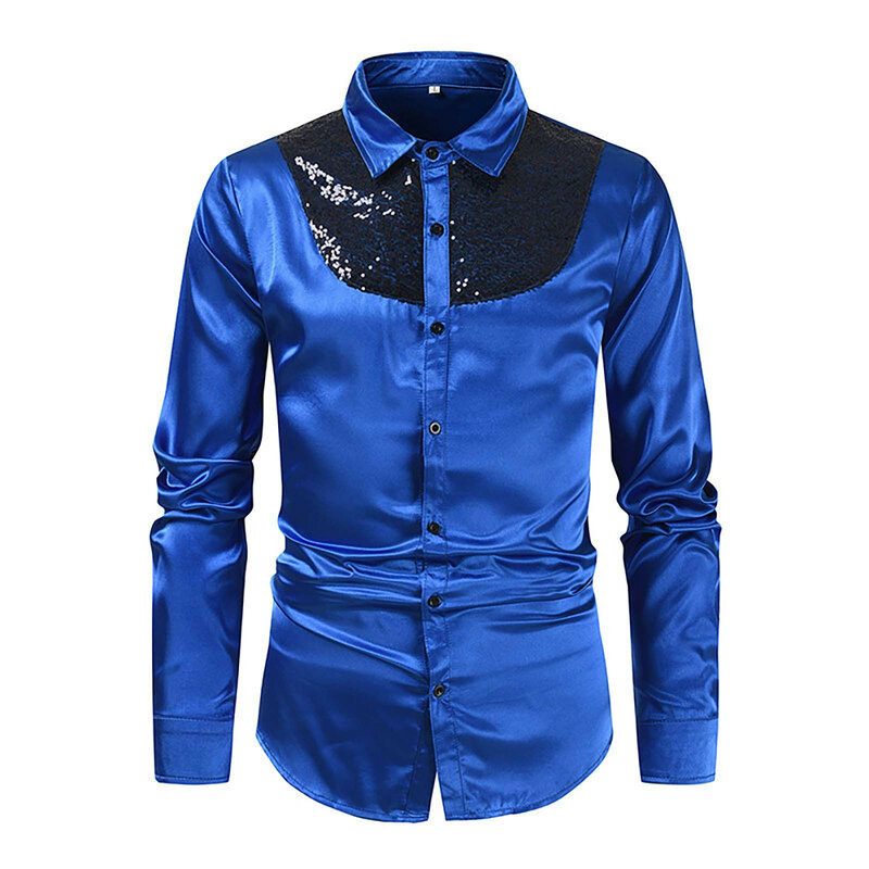 Men'S Fashion Spring And Summer Casual Short Sleeved Lapel Solid Color Sequin Stitching T Camisas De Hombre Handsome Men Beach
