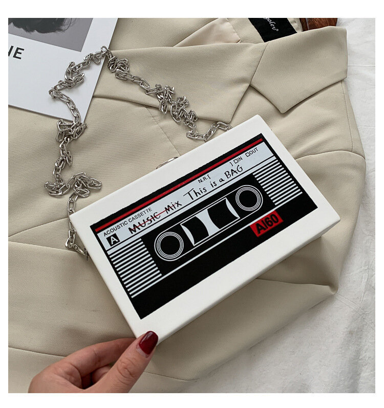 Bolso de Radio con personalidad para mujer, caja de tendencia, pequeño, cuadrado, cinta con cadena, bandolera de un hombro, 2024