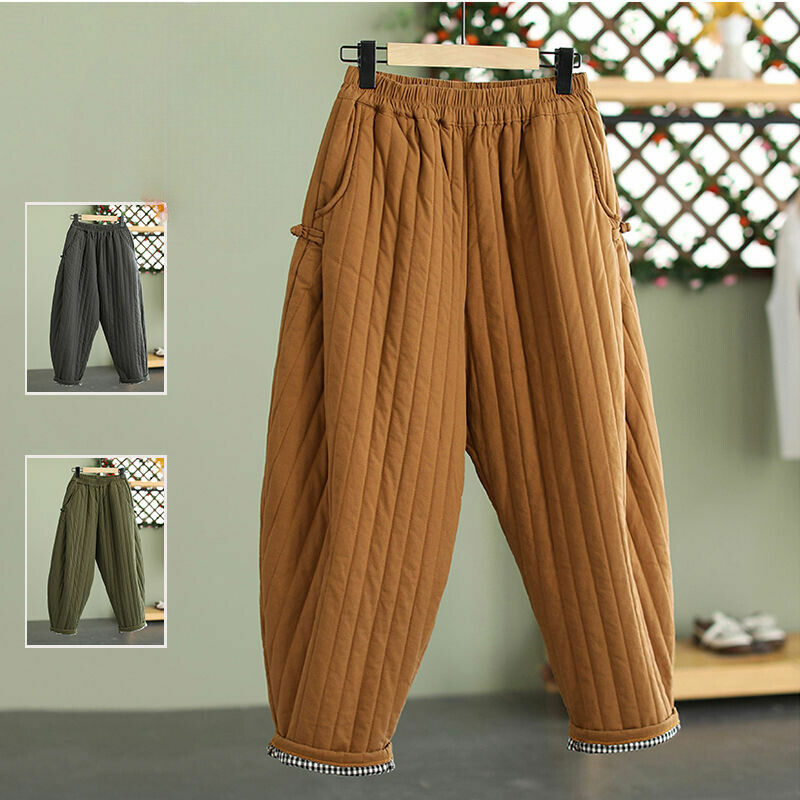 Pantalones acolchados de algodón para mujer, calzas cálidas de cintura elástica, informales, elegantes, para invierno